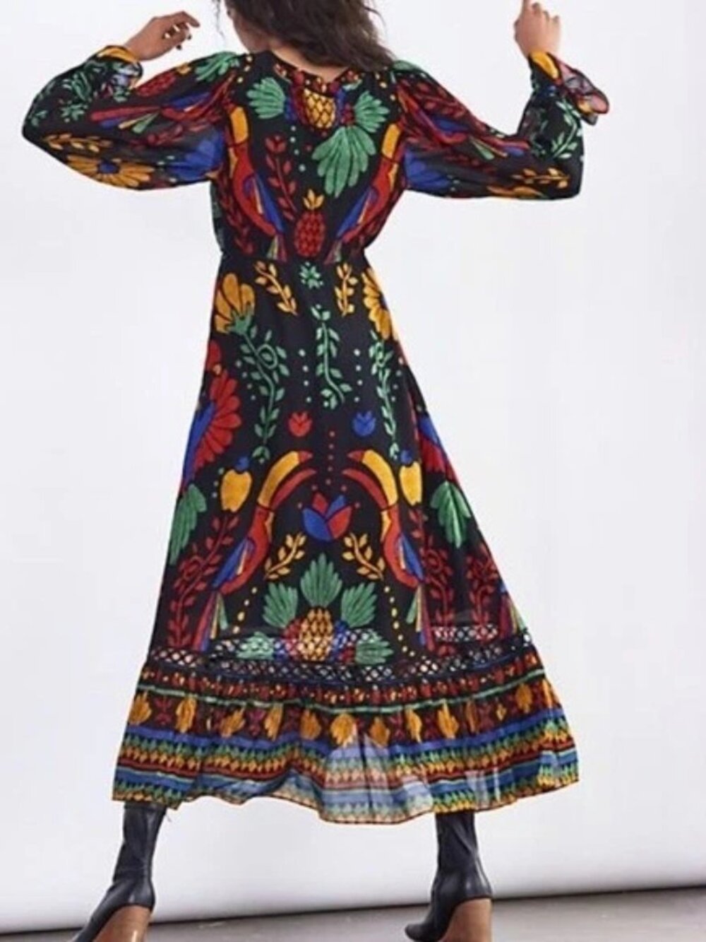 Farm Rio Anthropologie Georgette Maxi Dress Sz M Tropical Toucan Boho Lined - Picture 2 of 16